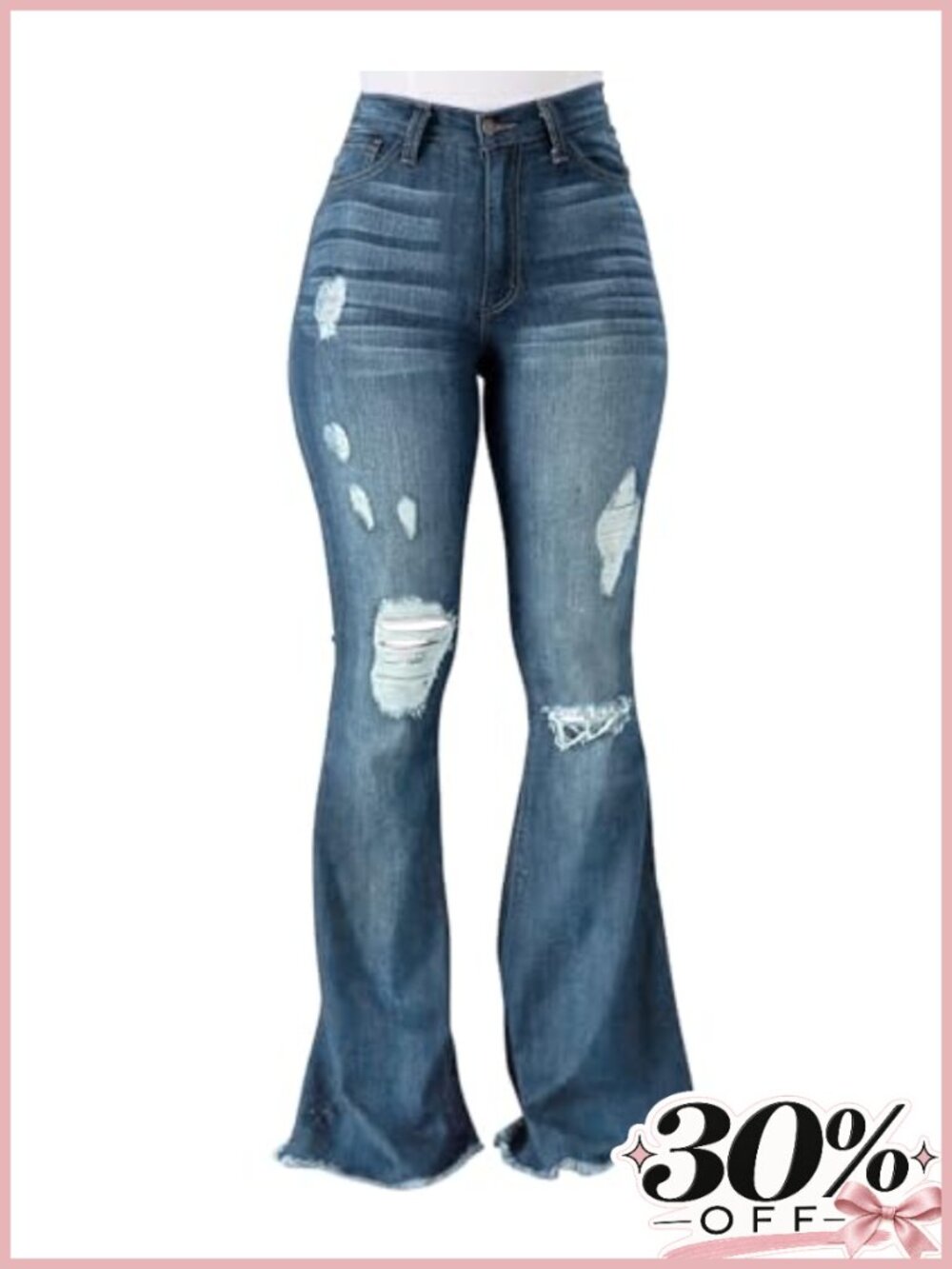 High Waist Ripped Flare Jeans Wide Leg Bell Bottom Denim Pants